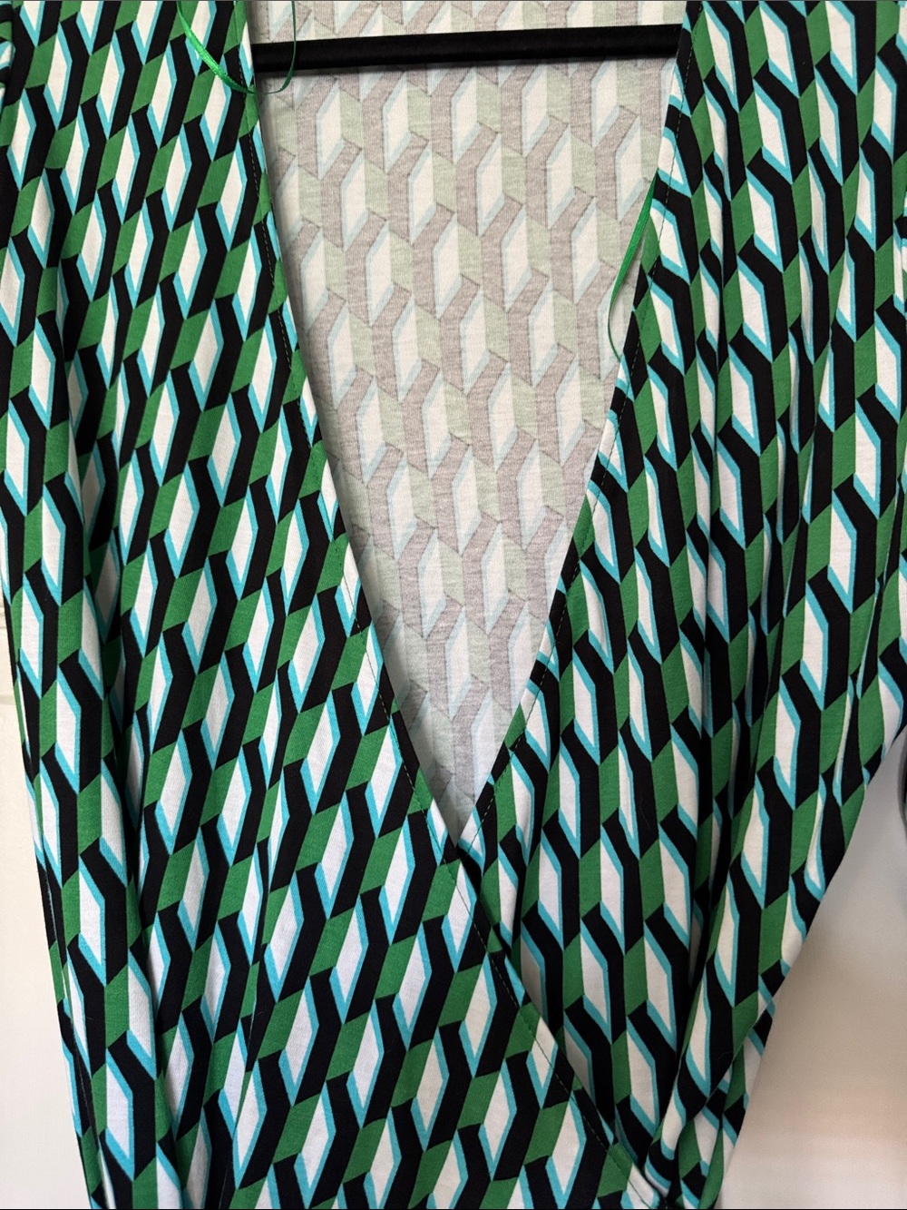 Diane Von Furstenberg for Target Long Sleeve Wrap Dress in Green Geometric Print - Picture 2 of 3